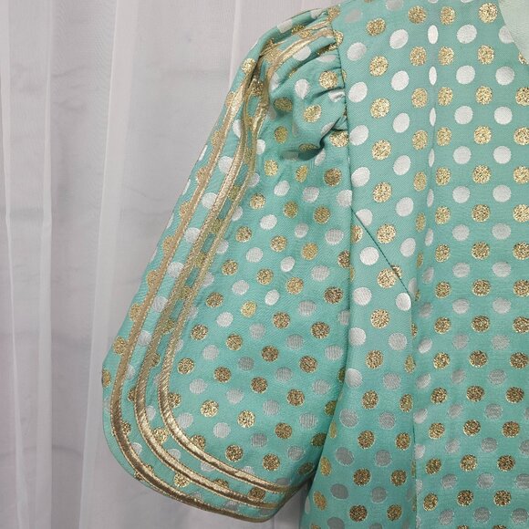 Vintage Karen Miller Shacket Jacket Green Gold Polka Dot Metallic Retro 13/14 - Picture 2 of 7